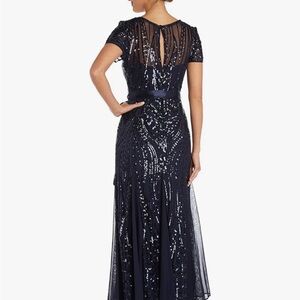 Blue Sequin Maxi Gown with Cap Sleeves